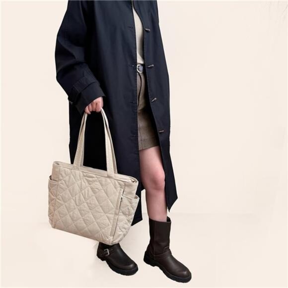 " NEW Women's Quilted Fluffy Handbag - Lightweight, Travel/Work Shoulder Bag" - Picture 6 of 8